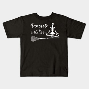 Namaste Witches Yoga Skeletons Funny Halloween Kids T-Shirt